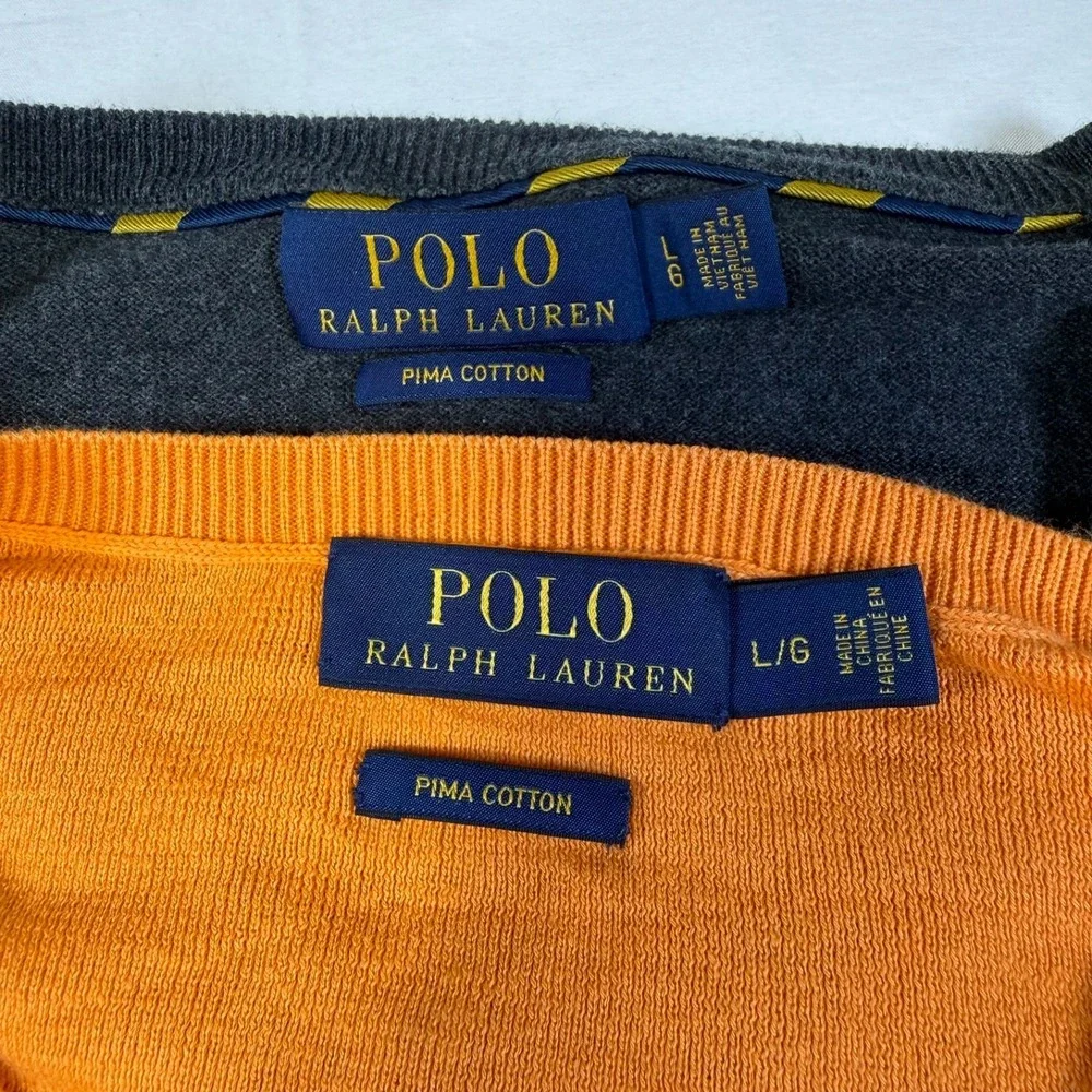 Lot of 2 Polo Ralph Lauren V‎ Neck Sweaters Pima Cotton Men's Size Large